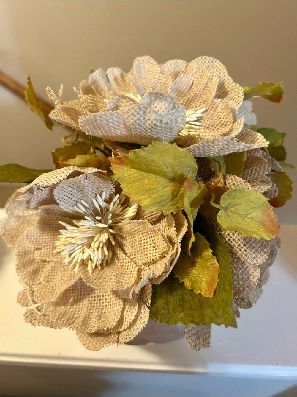 Kirklands Burlap Peony Arrangement in Cream and Green burlap